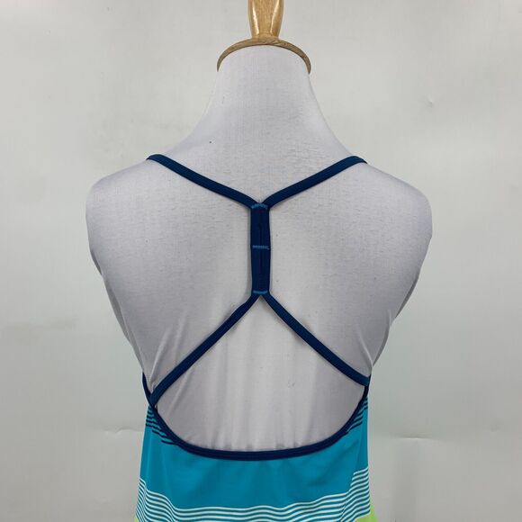 Nike Tankini Womens 10 Blue Green Striped Lightly Padded Moisture Wick UPF - Picture 6 of 11
